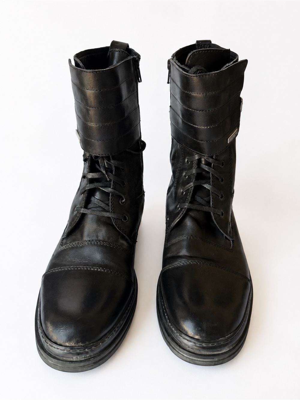 Bruno Magli Black Leather Combat Moto Boots Men’s 10 Lace Up Buckle Italy - Picture 4 of 10
